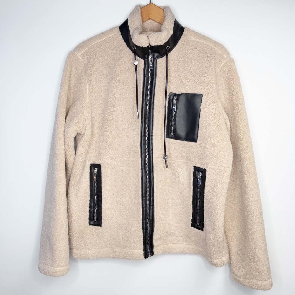 Stone Falcon Beige and Black High Pile Fleece‎ Jacket NWT Size Small
